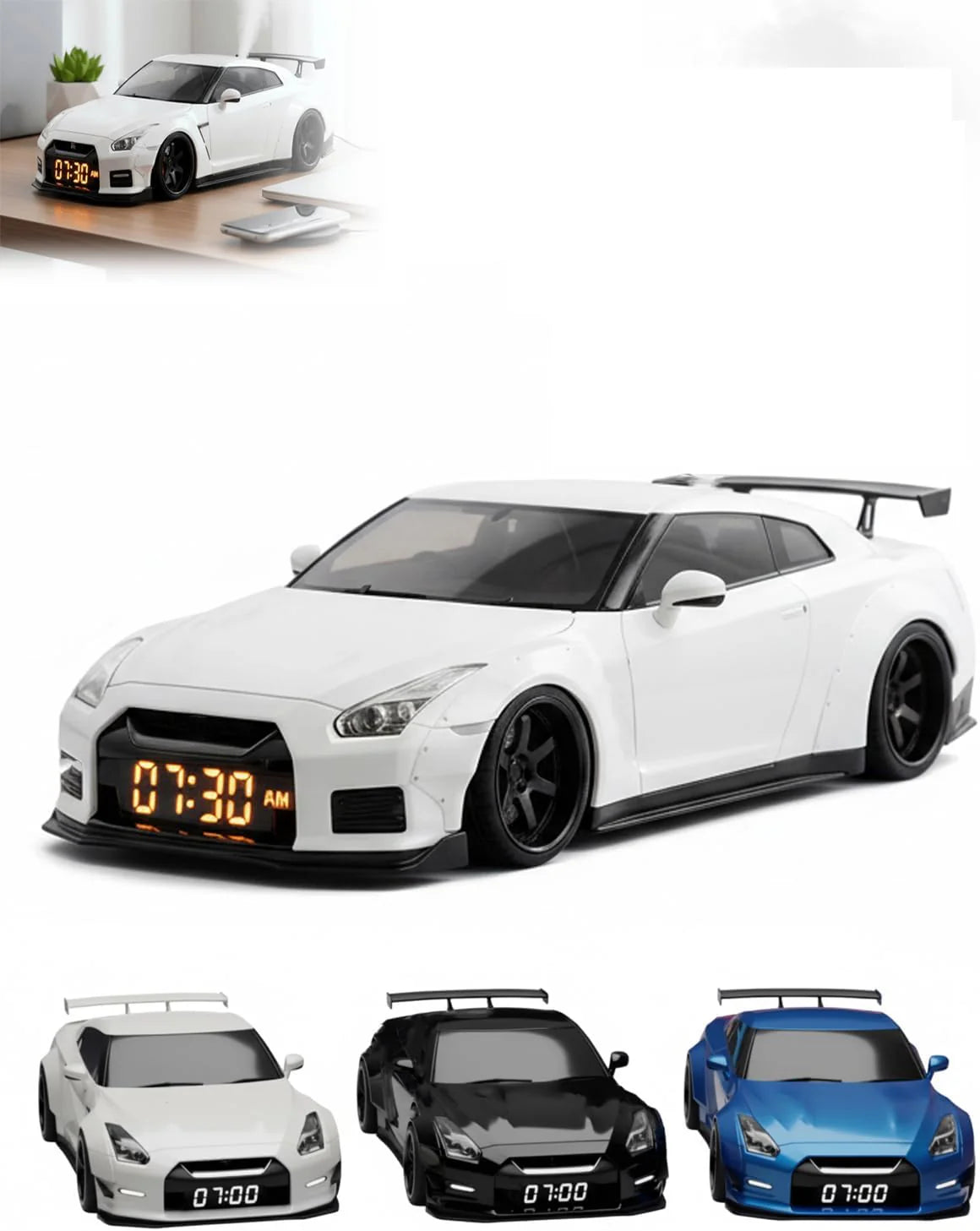Hypercar Alarm Clock with Realistic Engine Sound, LED Display & Cool Mist Exhaust Flame Effect