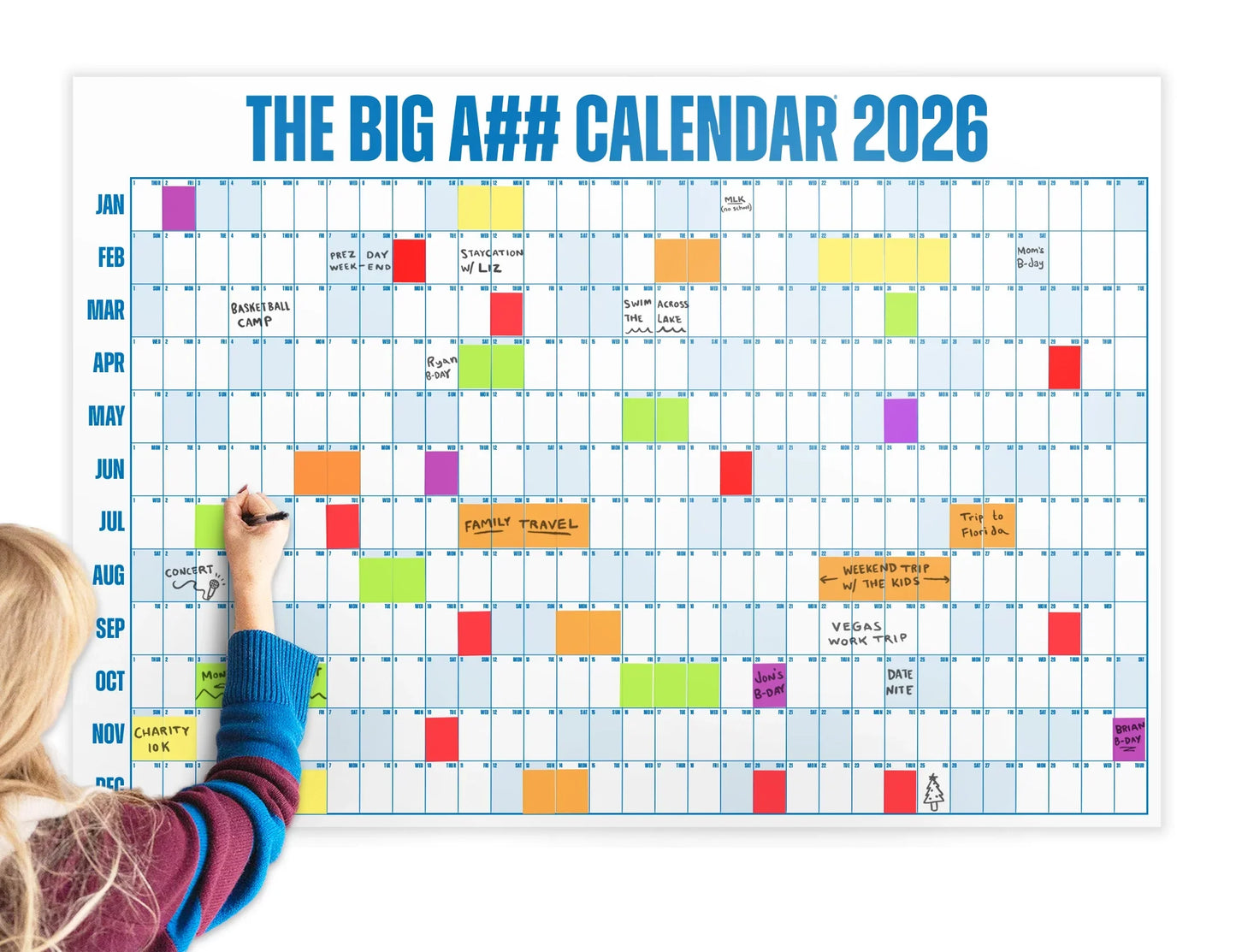 The Big Bright Calendar 2026 📅 - Design Your Amazing 2026! ✨ - 365-Day Year-at-a-Glance Wall Calendar with Dry-Erase Material ✏️ & Custom Labels 🏷️