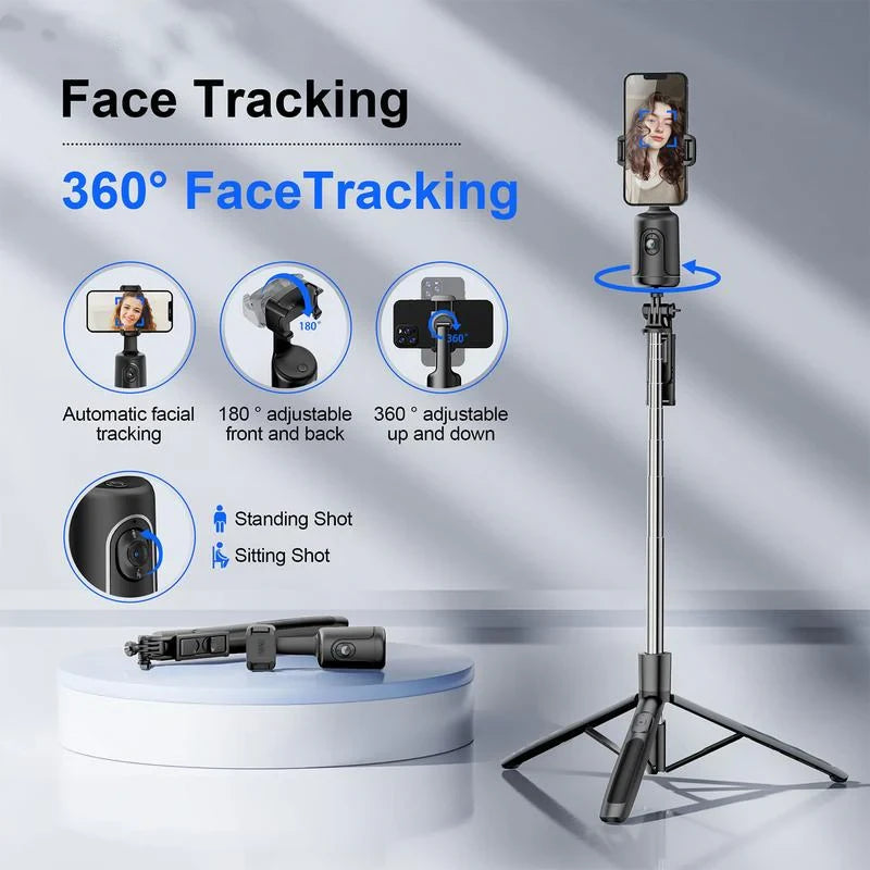 Automatic Face-Tracking Tripod with 360-Degree Rotation and Mounting Bracket