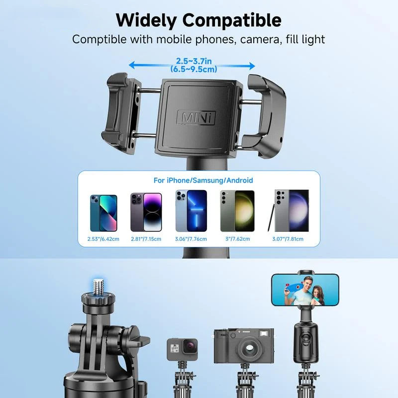 Automatic Face-Tracking Tripod with 360-Degree Rotation and Mounting Bracket